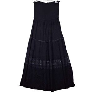 ZESICA Strapless Smocked Crochet Lace Cut Out Maxi Dress Size L Bohemian Beachy